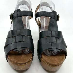 White Mountain Footbeds Sandals Womens Sz 9M Black Aldridge Wedge Buckled Ankle